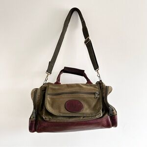Vintage Abercrombie & Fitch Olive and Burgundy Canvas Leather Duffel Bag